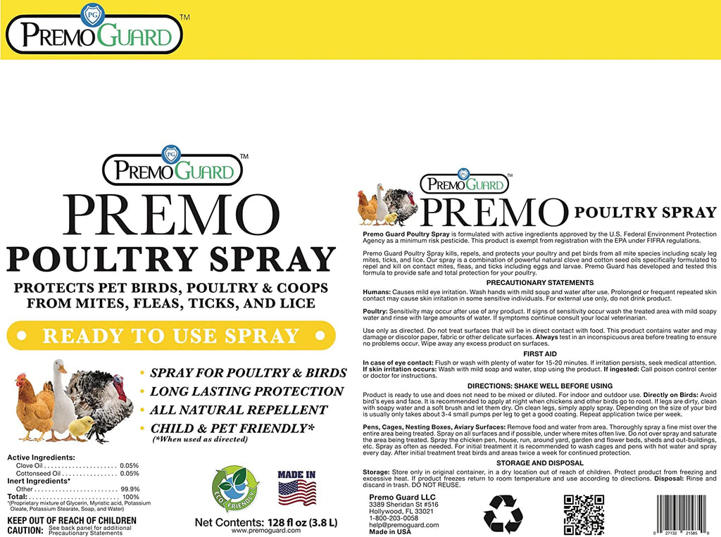 Poultry Spray 128 oz | Plant Based, Natural, Non-Toxic | Premo Guard