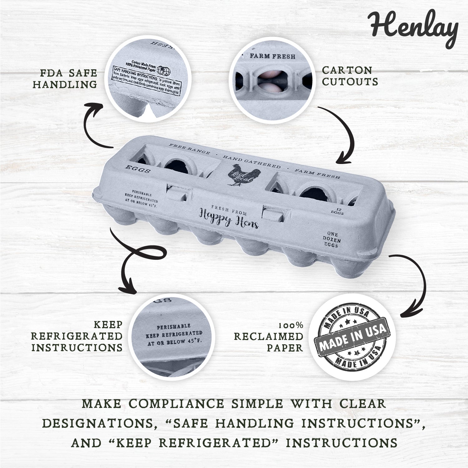 Henlay Laid Local Egg Cartons- Adorable Printed Vintage Design- 25, 90, or 250